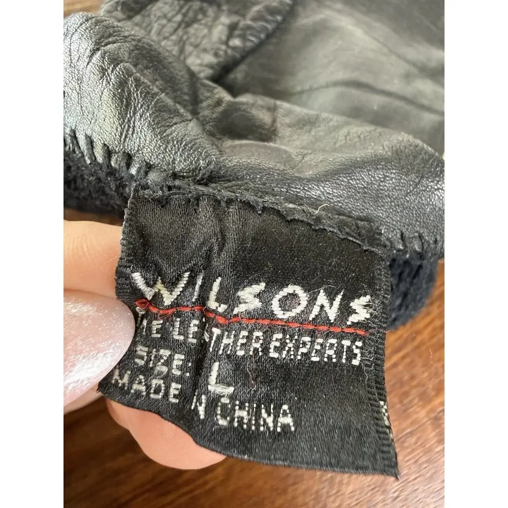 Wilsons Leather Women’s Black Genuine Leather Gloves Size L Lined Winter VTG